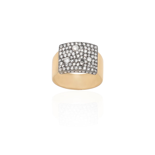 18k Gold Square Chevalière Ring with Grey Diamonds
