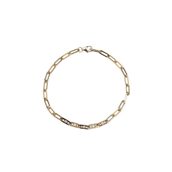 Oval Chain Bracelet with 5 White Diamonds