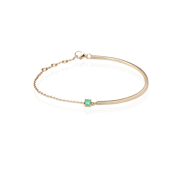 Chain and Gold Bar Bracelet with Emerald Gemstone.