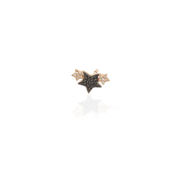 Three Stars Stud with Black and White Diamonds