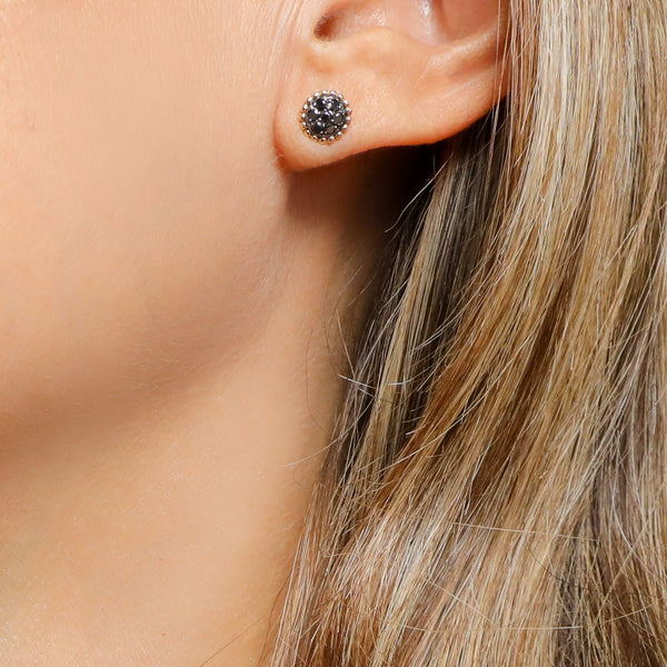 Black Diamonds Pastille Stud Earring with Milgrain Edge.