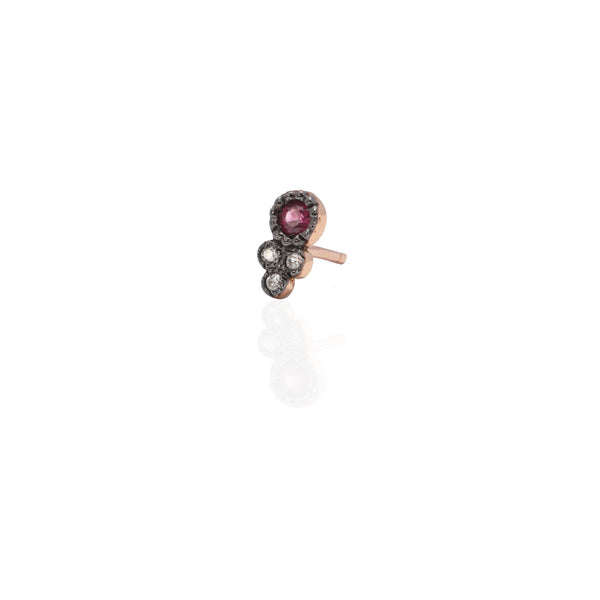 Vintage Studded Stud with Grey Diamonds and Ruby Gemstone