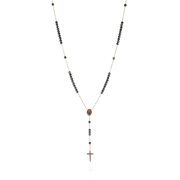 Chapelet Cross with Medal and Hematite Gemstone Beads