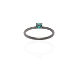 18k Gold Oxidized Black Classic Solitaire Ring with Emerald