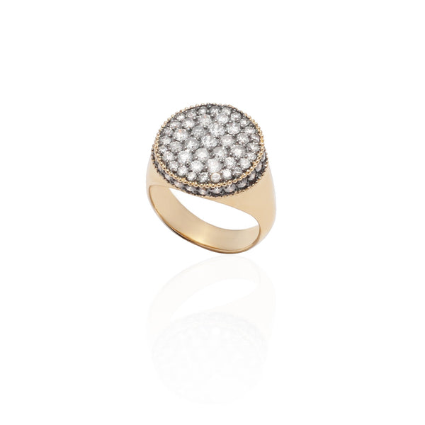 18k Gold Cushion Chevalière Ring with Grey Diamonds