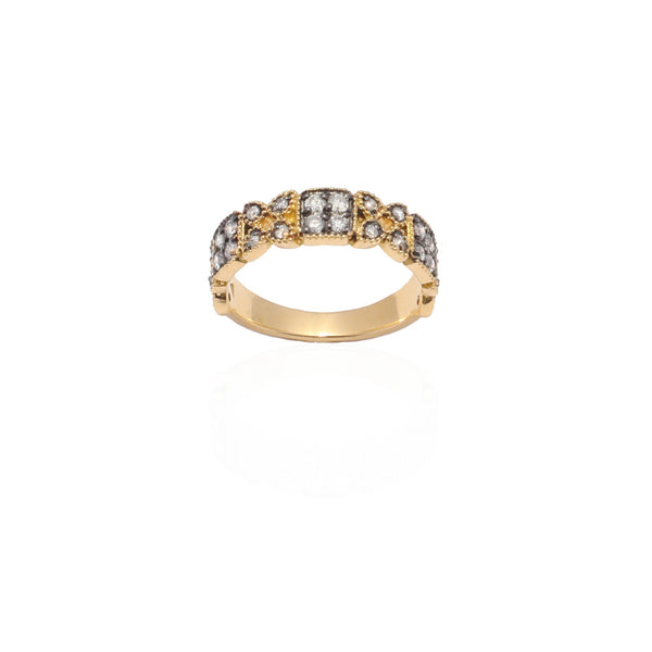 18k Gold Pattern Pinky Ring with Grey Diamonds