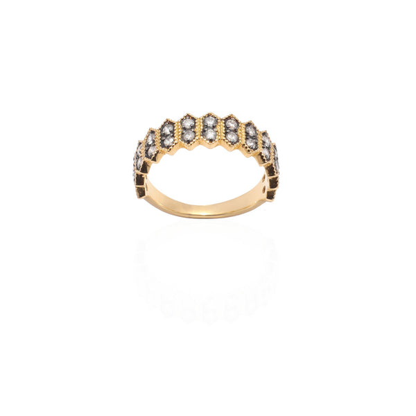 18k Gold Hexagon Pinky Ring with Grey Diamonds