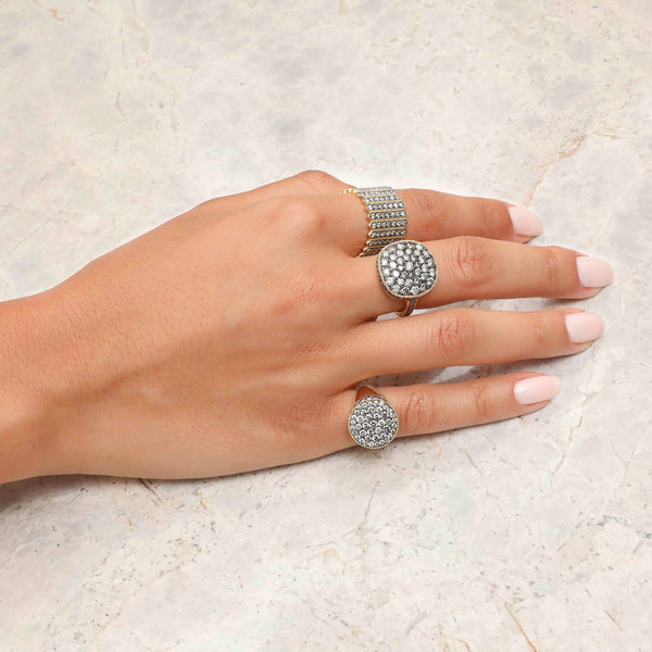Large Hexagon Ring with Grey Diamonds