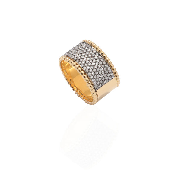 18k Gold Pavé Pinky Band with Beads and Grey Diamonds