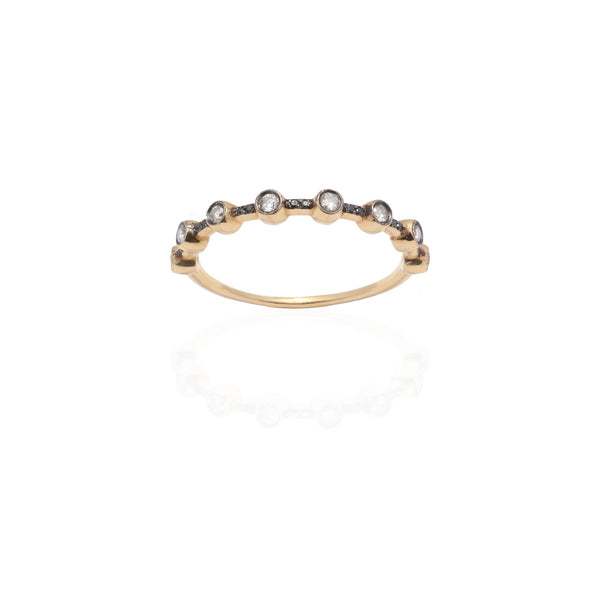 18k Gold Basic Diamond Rows Ring with Grey Diamonds and Black Diamonds