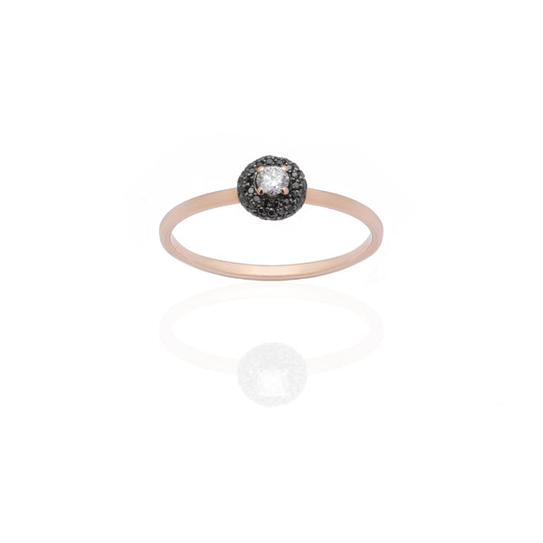 Black Diamond Cushion Ring with White Diamond Centre Stone