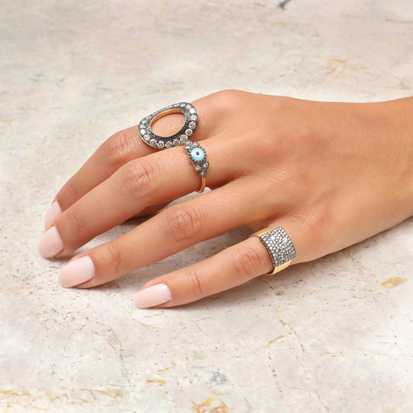 18k Gold Square Chevalière Ring with Grey Diamonds