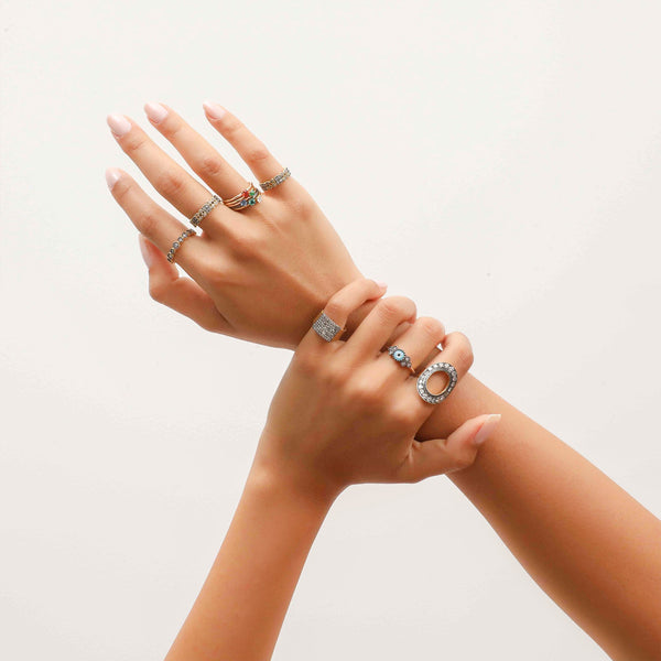 18k Gold Pattern Pinky Ring with Grey Diamonds
