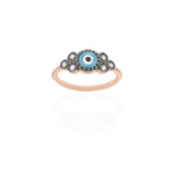 18k Gold Vintage Studded Evil Eye Ring with Grey Diamonds