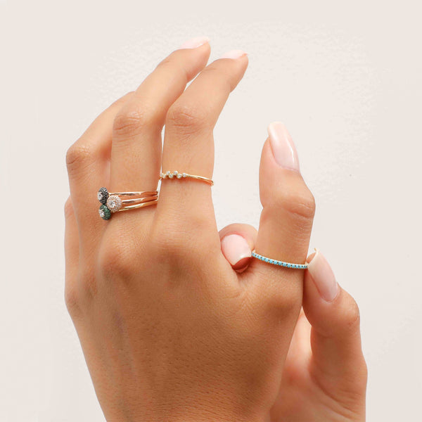 18k Gold Single Row Thumb Ring with Turquoise Gemstones
